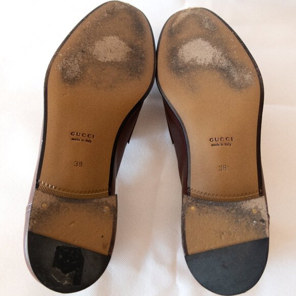 Gucci Leather & GG Logo Canvas Heeled 100 Loafers (IT/EU 38, US 7.5 - 8) - Picture 10 of 16
